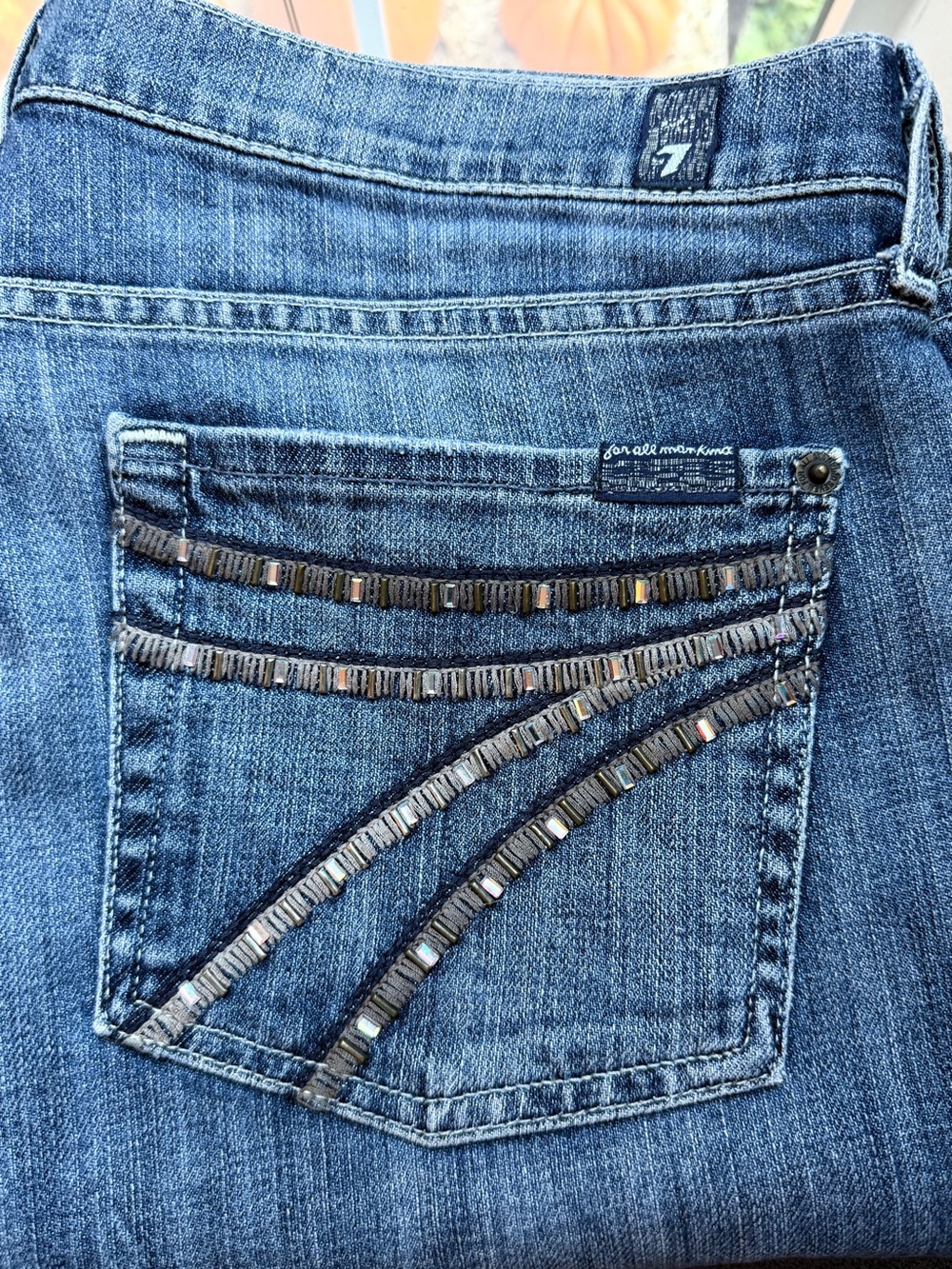 Vintage 7 For All Mankind Dojo Crystal Bedazzled Flare Jeans Rare Size 32
